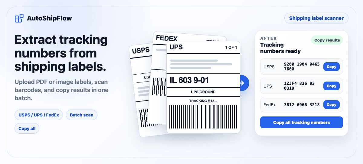 Extract tracking numbers from shipping label files